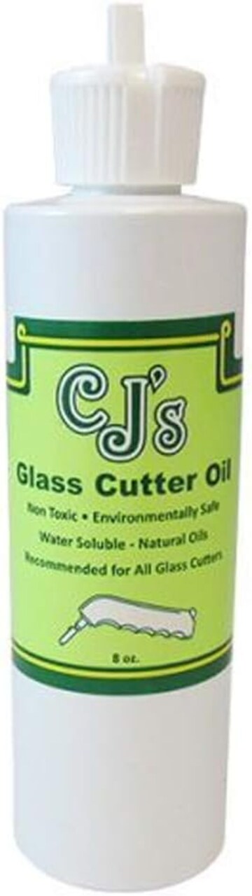 CJ's 8oz. Glass Cutting Oil - Made for All Oil Fed and Dry Wheel Cutters - Makes Even The Most Intricate of Cuts Easier - Environmentally Friendly - Convenient Pour Spout